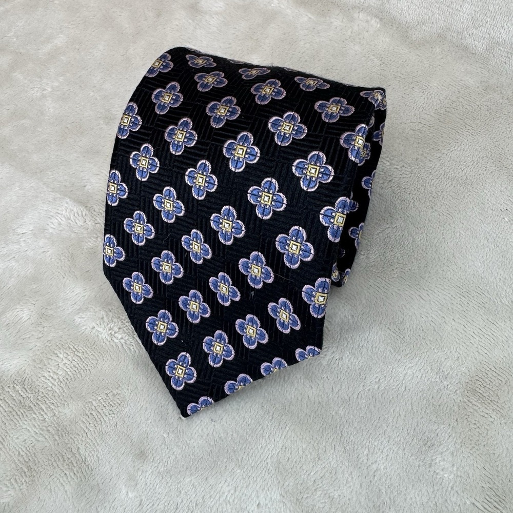 Jos. A. Bank Executive Collection 100% Silk Tie Black Blue Floral Geometric